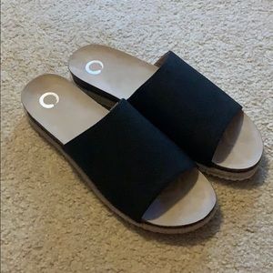 Black slip on sandals
